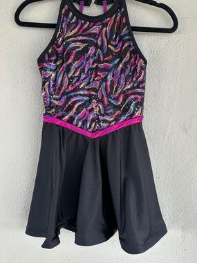 Black Sequin Halter Mini Dress with Pink Trim